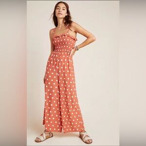 Anthropologie Ginny Smocked Polka Dot Jumpsuit